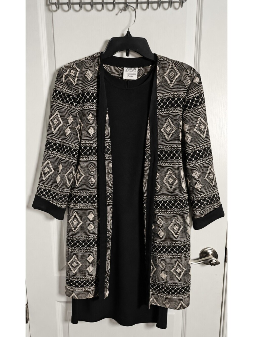 Vintage 90s R&M Richards Karen Kwong Petite Dress Jacket Set Black USA